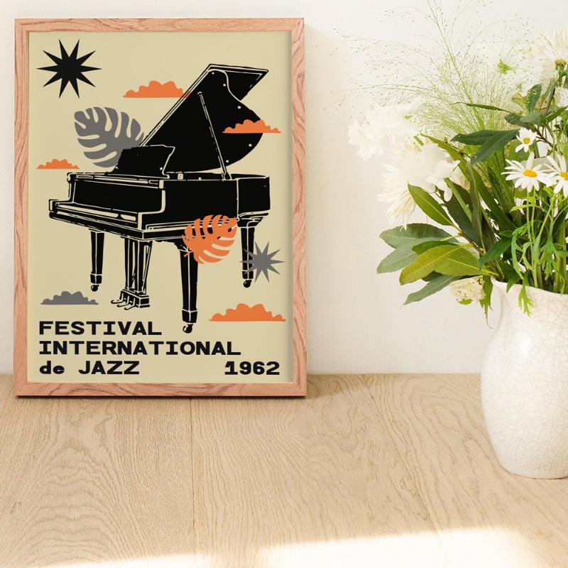 Modernes Jazz-Festival-Musikfestival-Poster, schlichter Stil, bunte Klavierbilder, Leinwanddruck, Poster, Wandkunst, Dekor für Bar