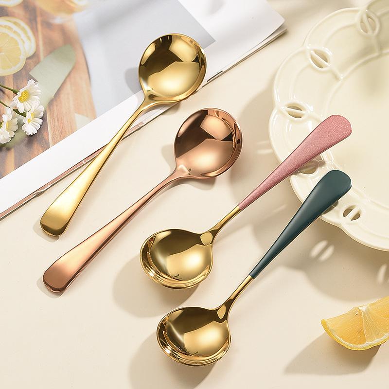 304 Stainless Steel Round Spoon - Coffee, Dessert, Children's Soup, Teaspoon, Household Tableware, Internet Celebrity Round Head Spoon.