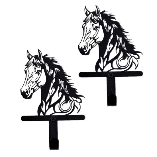 Black Horse Wall Hook Key Hanger with Horse Silhouette Wall Mounted Iron Hook Entryway Organizer for Keys Bags Hats Coats