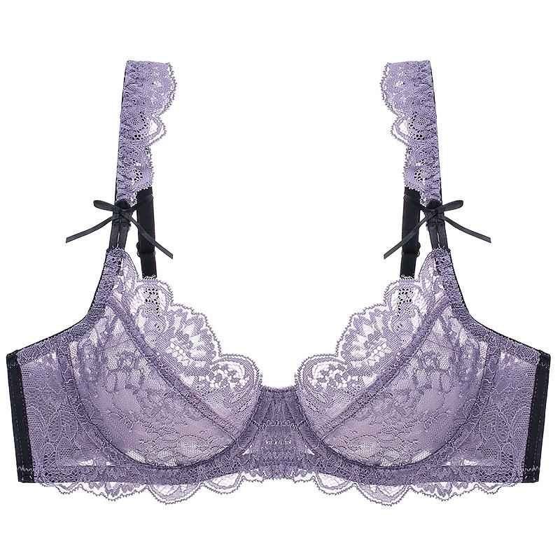 French sexy lace underwear women's summer ultra-thin breathable large size underwear large chest small anti-sagging bra