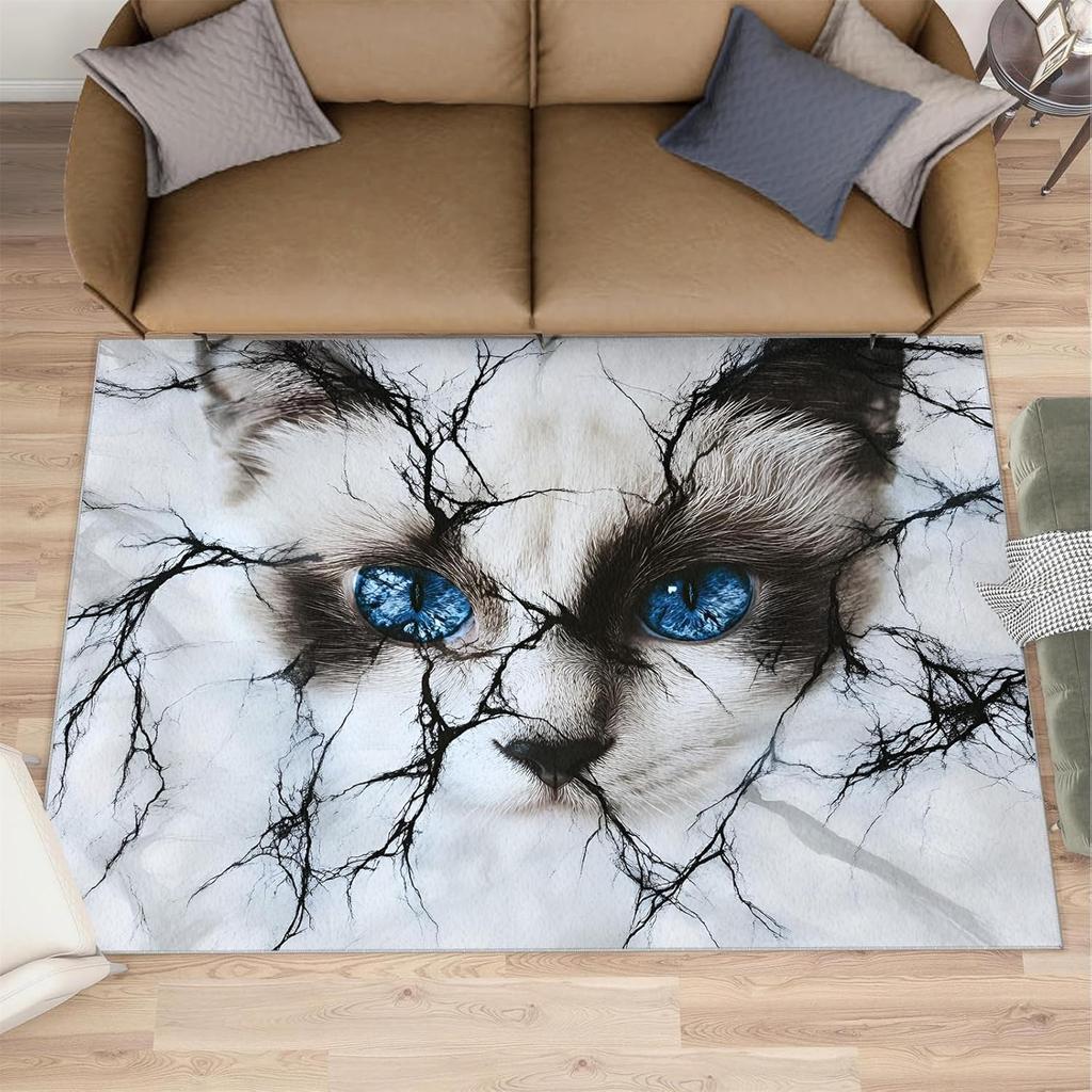 Abstrakte Kunst Katze Druck Teppich Nordischer Stil Marmor Textur Heimdeko Teppich Saugfähig Rutschfest Fußmatte für Flur Wohnzimmer