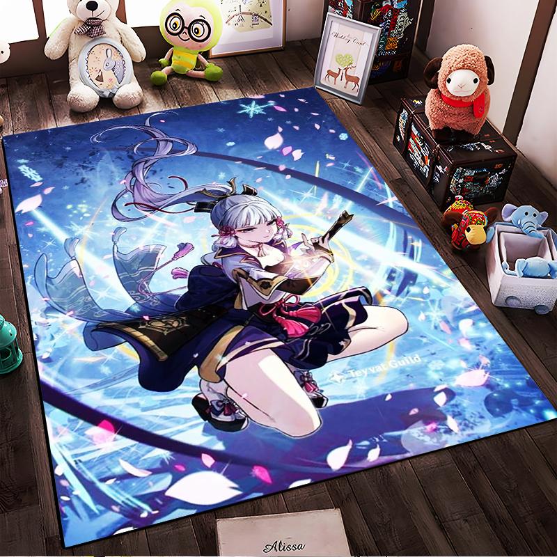 "Anime Girl Pattern Carpet with Fantasy Design and Blue Background" Suitable for use as an anti-slip for living room bedroom sofas