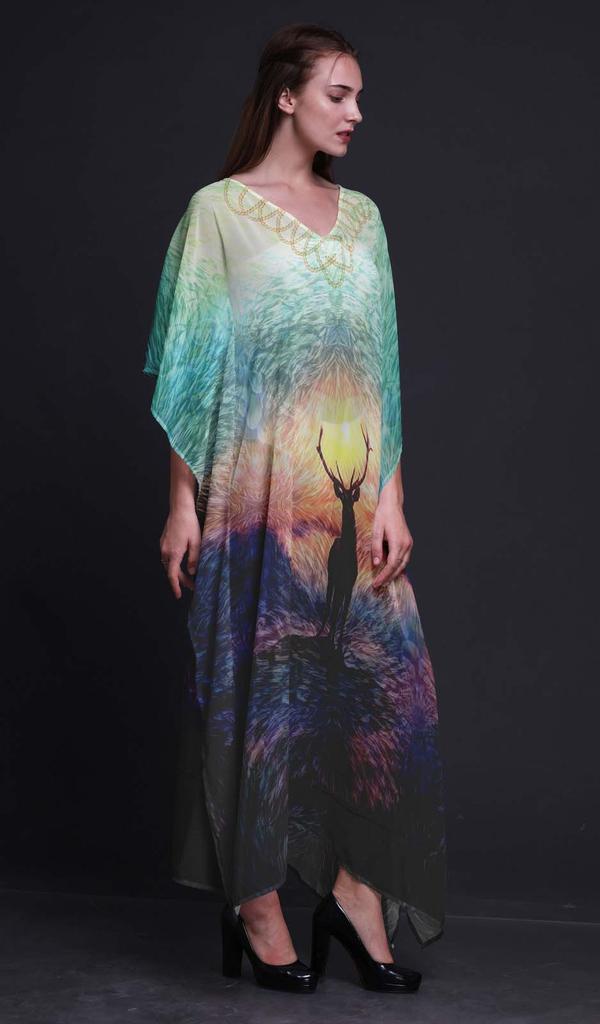 Phagun Deer Animal Womens Long Beach Kaftan Beachwear Bikini Coverup Maxi