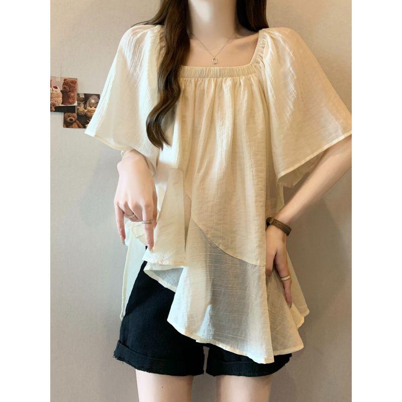 Asymmetrical Super Fairy Loose-Fit Belly-Covering Doll Shirt Short Sleeve