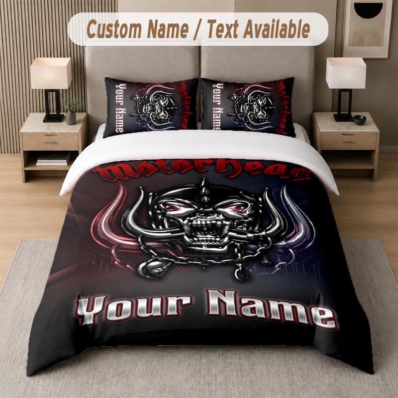 Set Biancheria da Letto Design Motorhead Testo Personalizzato 1 Copripiumino & 2 Federe