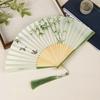 Ancient Style Folding Fan, Chinese Style Black Bamboo Fan, Golden Bamboo Women's Fan, Classical Qipao Accessory, Portable Folding Fan