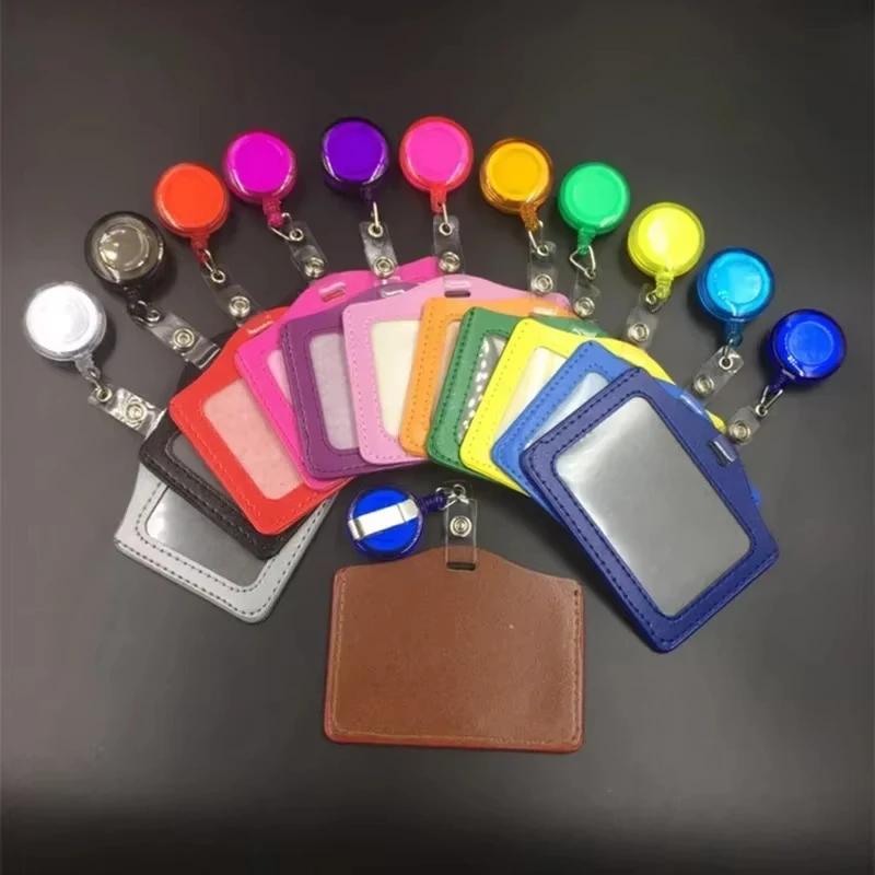 Women Man Bank Credit ID Card Holders Bus Identity Badge Protector Cover Bus Card Covers with Retractable Reel Office Supply