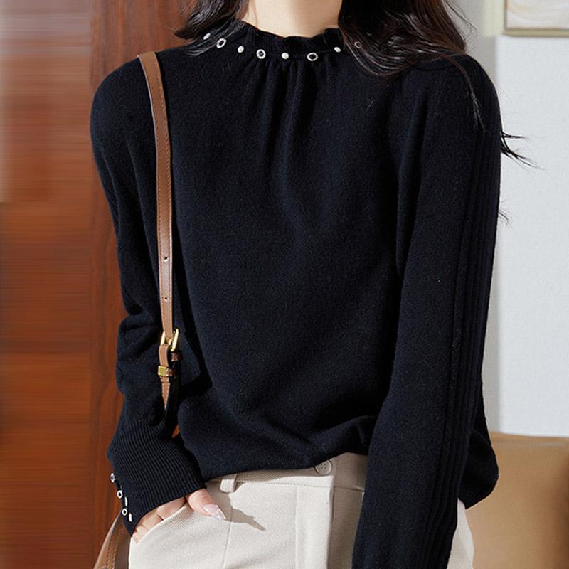 Women Sweaters Pullovers 2025 Autumn Winter Long Sleeve O-Neck Black Knitted Sweater Women Tops Pullover JJ108