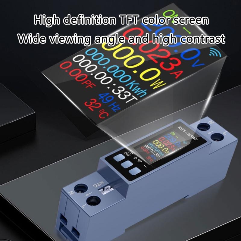 Din Rail Monitors Multifunction Power Energy Tester with TFT Color Screen AC85-290V 40A Voltage Current Testing Meter