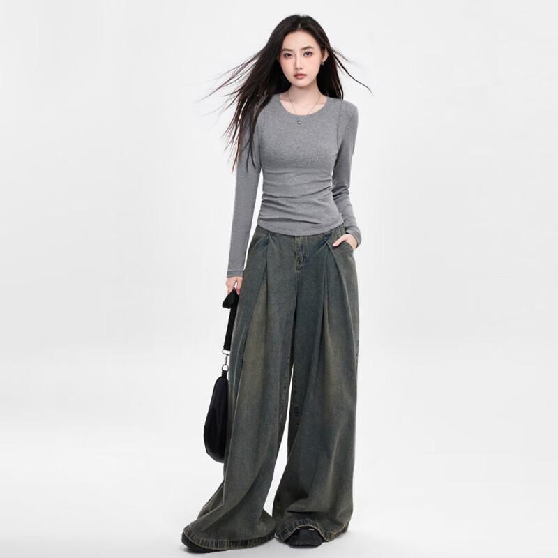 NOME Women's Ribbed Crew Neck Slim Fit T-Shirt