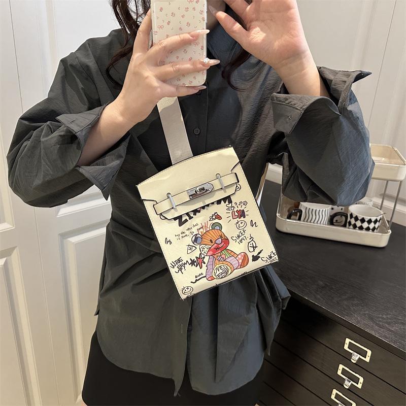 Fashion Cartoon Pattern Women's Bag Mobile Phone Bag 2025 New Crossbody Shoulder Trend Bag Small Square Bag