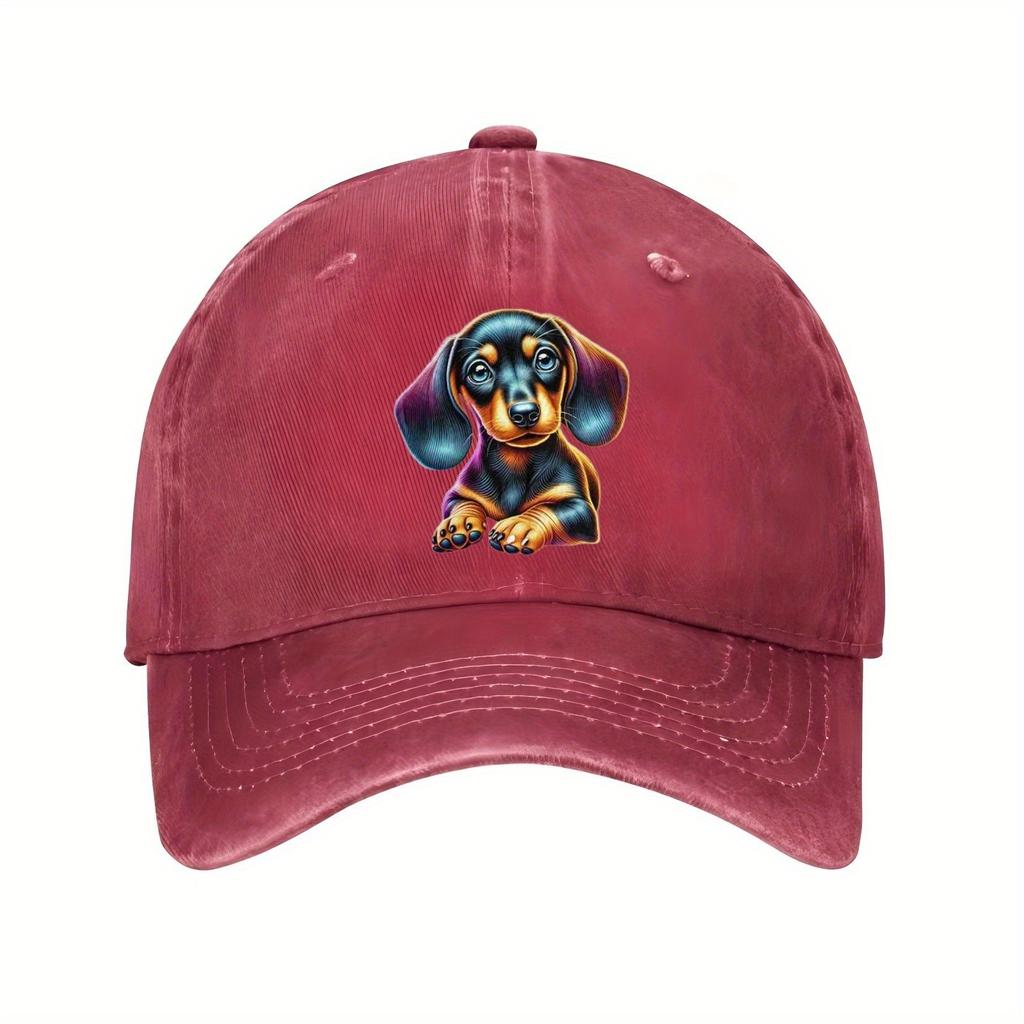 Dachshund Puppy Art Baseball Cap Polyester Adjustable Casual Hat for Dog Lovers Outdoor Sun Protection