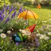 Solar Balkon Dekoration Katze Gartenstatue, Harz Outdoor Getigerte Deko mit Auto LED Terrassenlicht, IP65 Wasserdicht Rasenornament für Terrasse, Geschenk Liebhaber