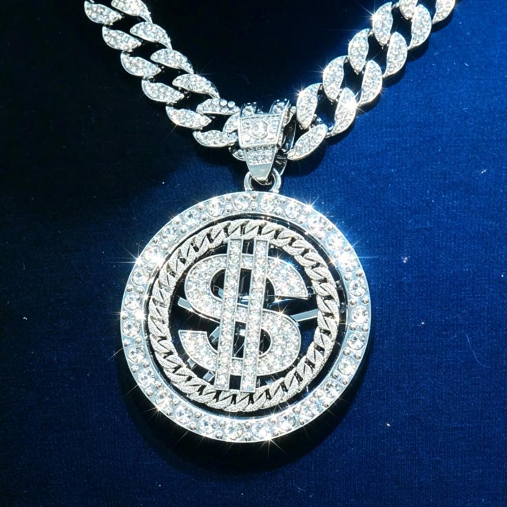 Hip-Hop Men'S Trendy Brand Rotatable Coin Pattern Zinc Alloy Necklace Personalized Dollar Style Pendant