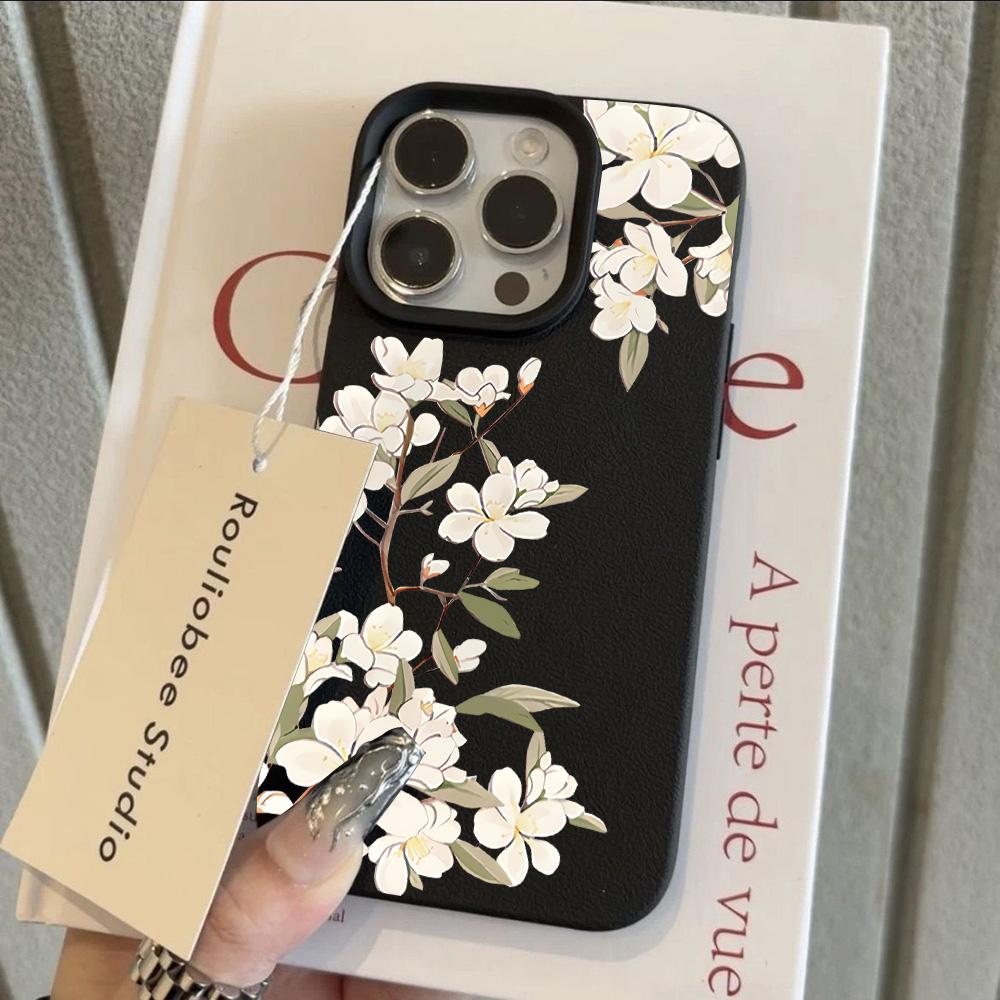 HOT Cool Flower Peony Luxury Lichee leather pattern Phone Case For iPhone 17 16e 16 15 14 13 12 11 Air Pro Max Plus X XR XSMax