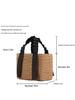 Women's Casual Beach Tote: Solid Color Handheld Paper Rope Bag with Ribbon Handle