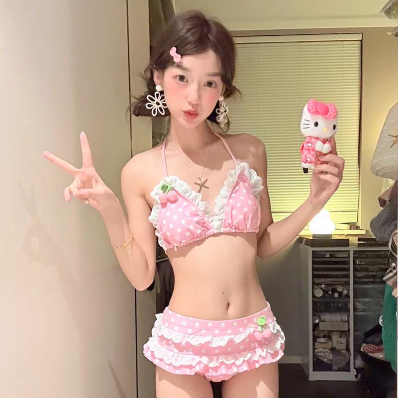 

Жіночий трикотажний бікіні-комплект з принтом вишень - Новинка 2026 Гаряча дівчина Пляжний та відпустковий одяг Medium