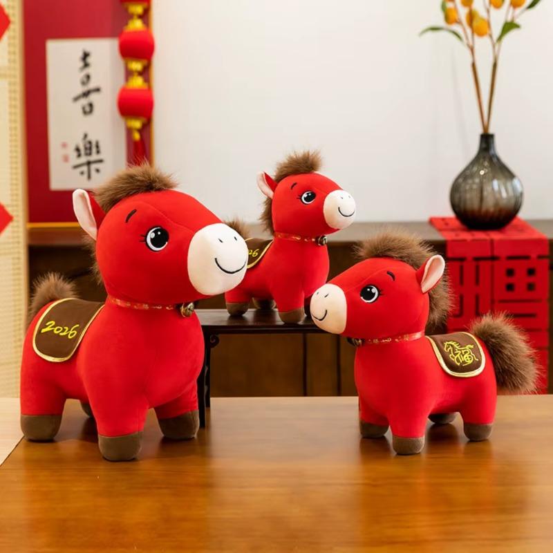 2026 Year of the Horse Mascot Plush Toy Zodiac Horse Figurine Stuffed Animal with Decorative Letter Print for Company Event Gift