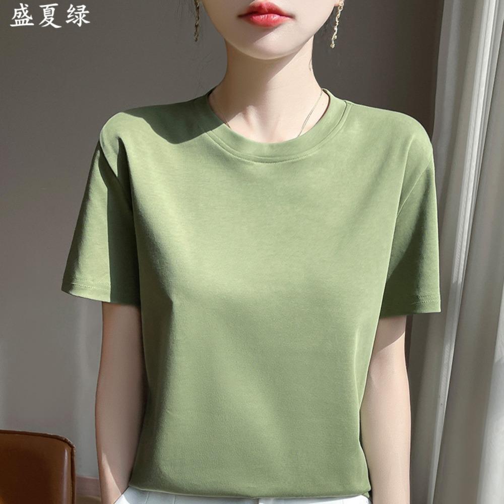 Summer Round Neck Cotton Short-Sleeved Women's T-Shirt Loose Casual Top Mercerized Bottoming Shirt