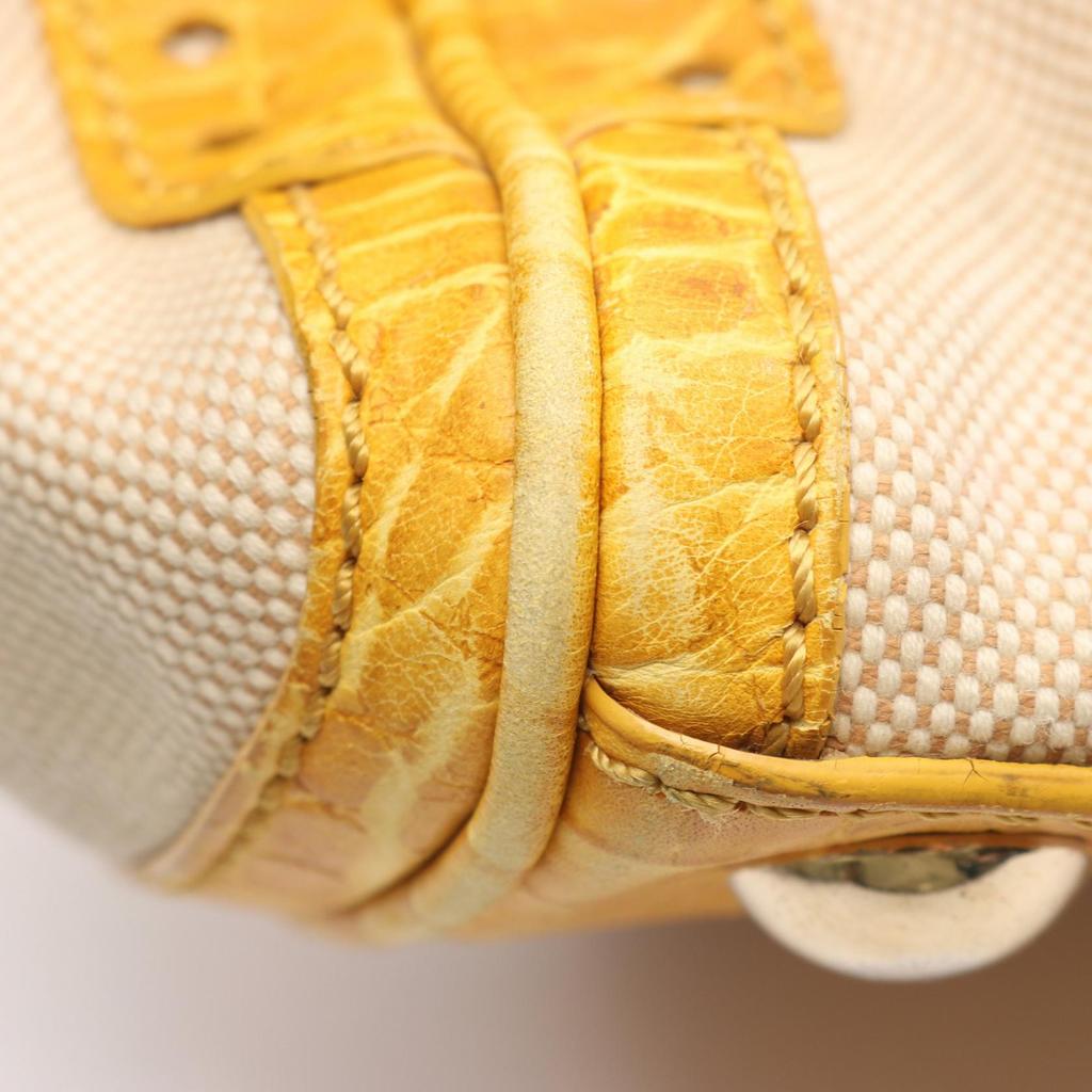 Used CELINE Embossing Shoulder Bag canvas leather Beige Yellow Used Women