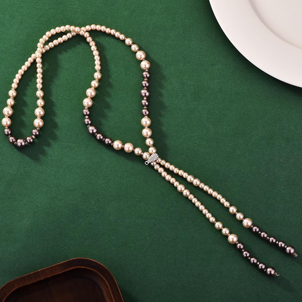 Buckle Pearl Sweater Chain: Fashionable and Versatile Mixed Color Long Necklace for Women