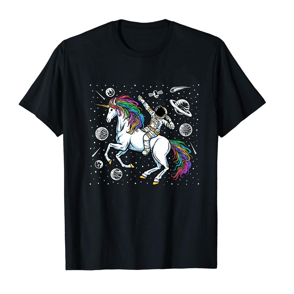 100 Cotton Astronaut Unicorn Planet Alien Space Moon For Men Women Black TShirt Graphic Harajuku Fashion Tee T Shirt XS5XL