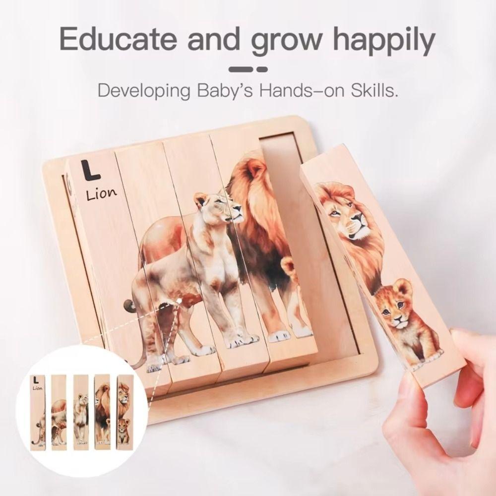 Wooden Animal Theme Block Puzzle Toy Matching Wooden Rotating Jigsaw  Party Favor Gift