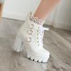 Large Size - Short Boots Coarse Heel White Martin Boots Sweet Beautiful Women Boots Winter High Heel
