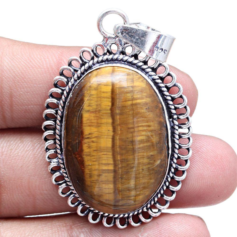 Pendant Tiger's Eye Gemstone Gift For Her Silver Jewelry 2"
