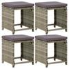 vidaXL Garden Stool 4 Pcs. with Cushion Poly Rattan Grey