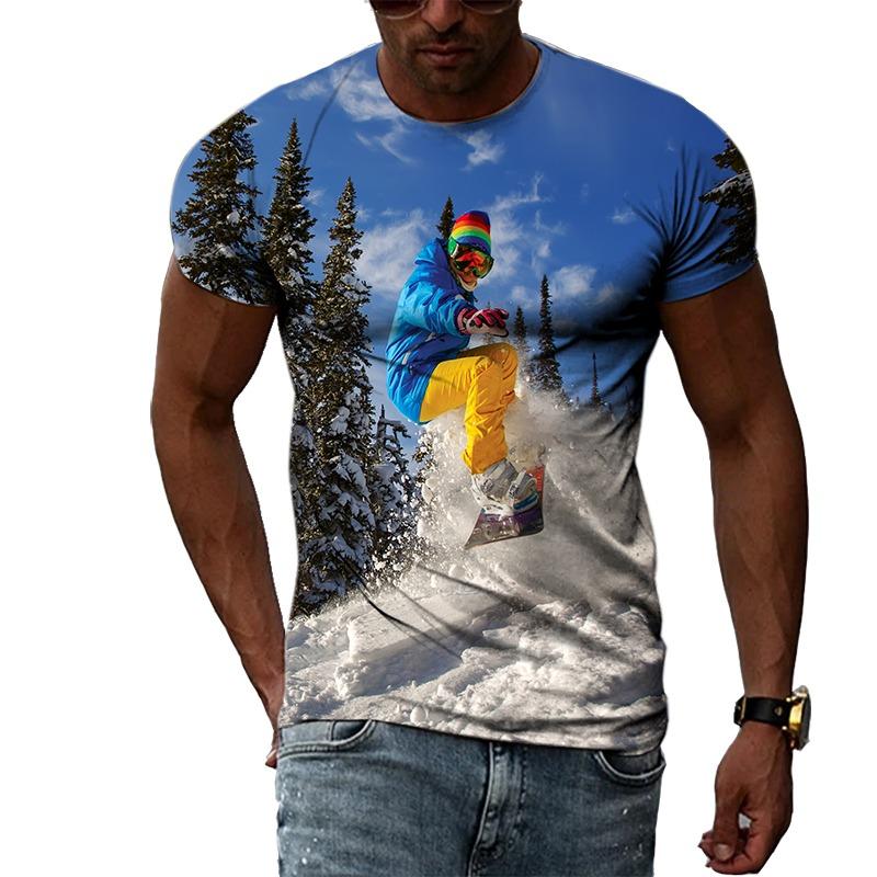 Sommermode Skateboard Sportswettbewerb Ski Herren T-Shirts Lässiger Druck Hip Hop Harajuku Persönlichkeit Rundhals Kurzarm Top