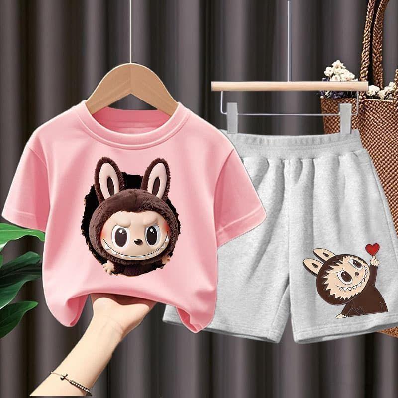 Children's LBB Short-sleeved T-shirt Top and Shorts Summer Boys' and Girls' Fashion Sets