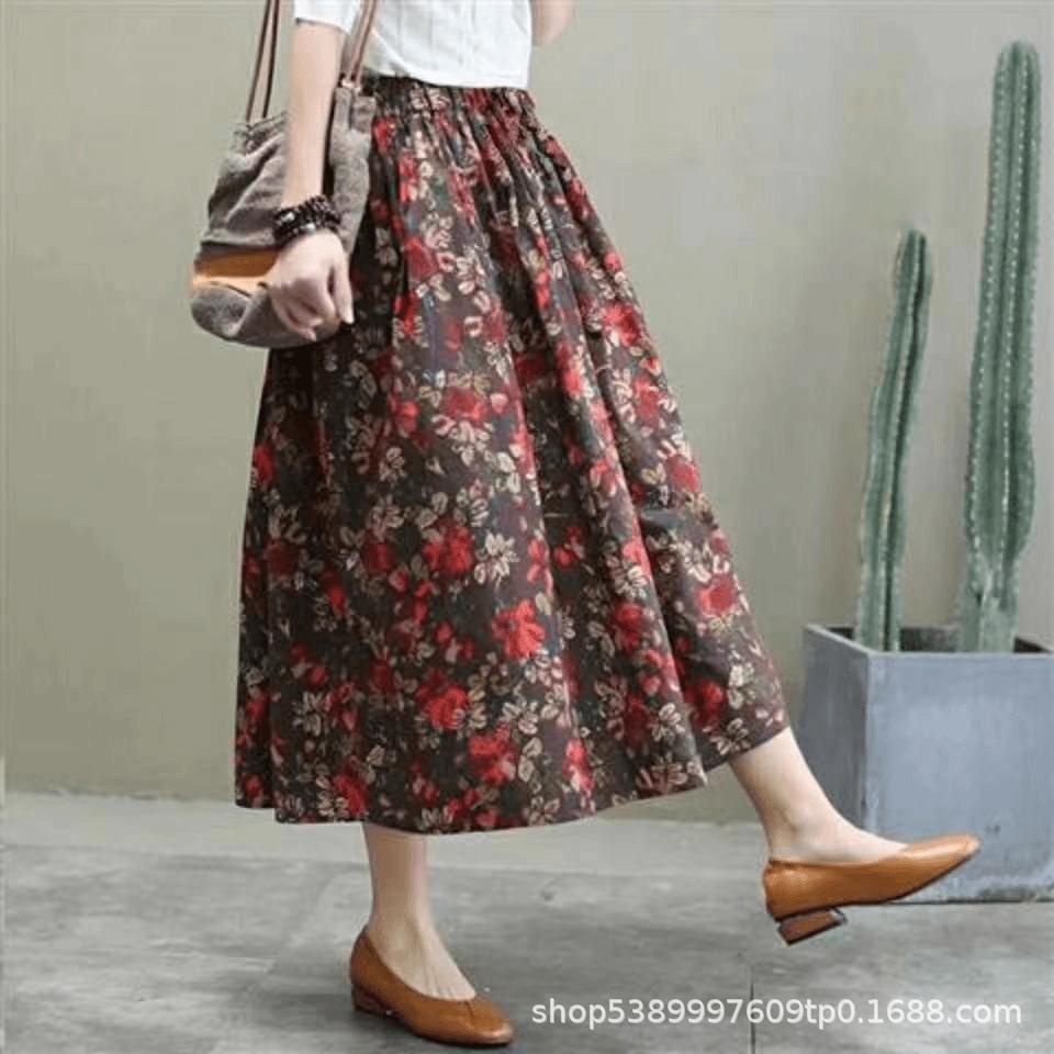 Cotton Linen Skirts for Women Fashion Casual Bohemian Y2k Print Long Skirt Summer Vintage Maxi Bottom Saias Woman Clothes Faldas