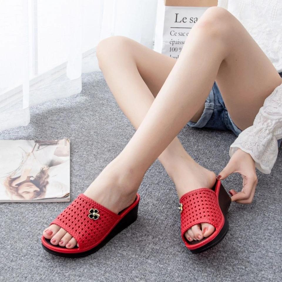 Fashion With Heel Women's Slippers and Ladies Sandals Height Shoes Designer Luxury New Collection Slides On Promotion Summer Footwear 39
