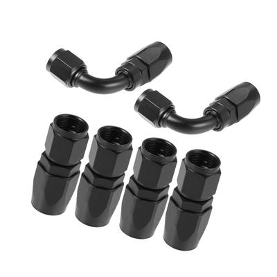 ACROPIX Universal AN6 Straight and 2 AN6 90 Degree Swivel Hose End Fitting Adapters, Black, Pack of 2