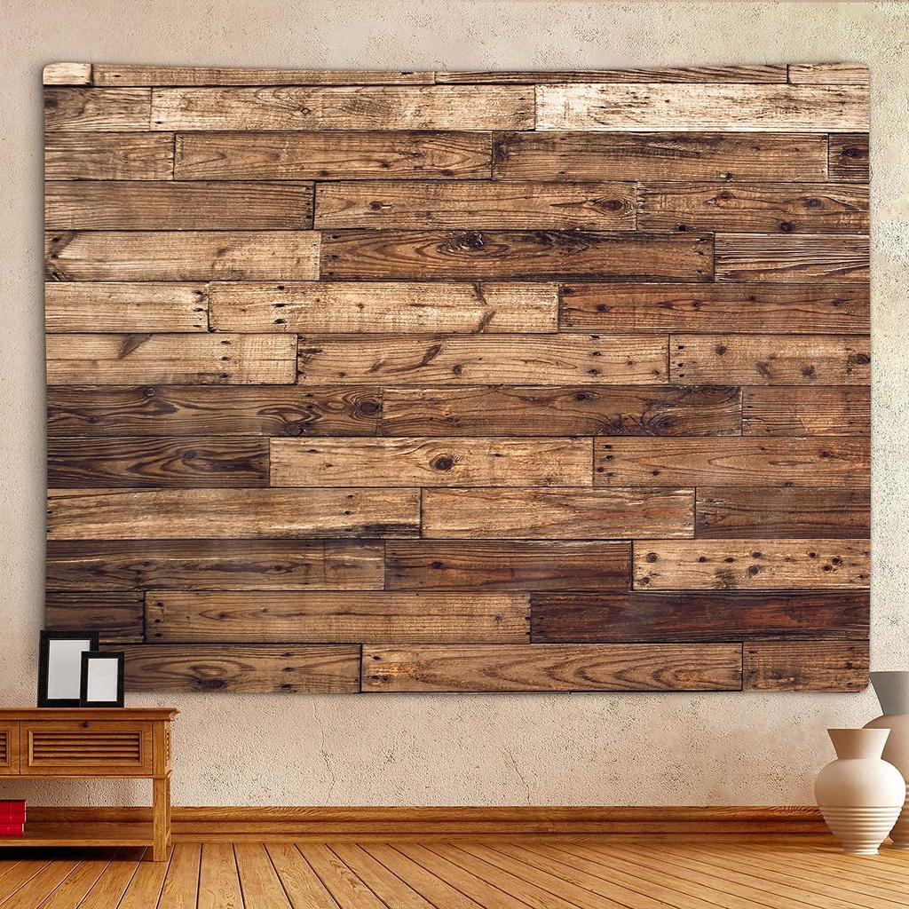 Vintage Planks Tapestry Wall Hanging Striped Wood Wall Tapestry Backdrap for Living Room Bedroom Dorm Home Decor Brown and Grey