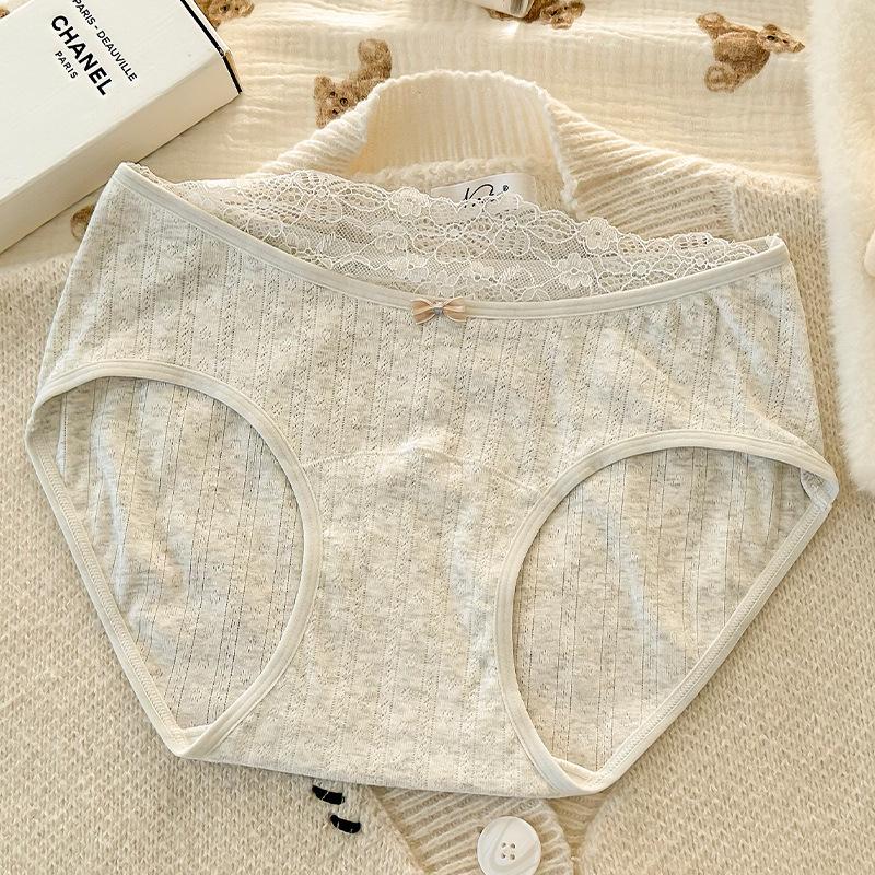 Girls Spring and Autumn Pure Cotton Lace Edge 10A Antibacterial Cotton Crotch Waist Triangle Briefs