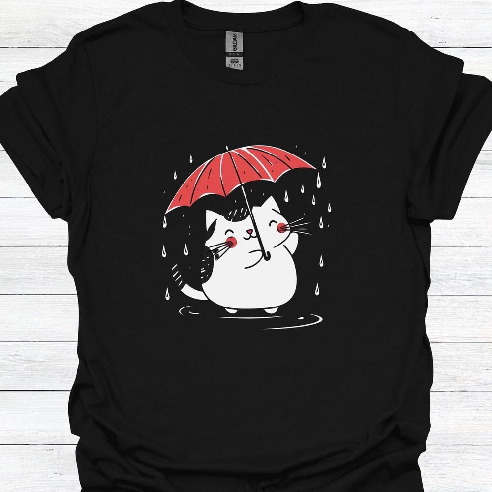 26 Cute Cat Holding Umbrella in the Rain T-Shirt for Cat Lovers & Feline Fans Unisex T-Shirt XL