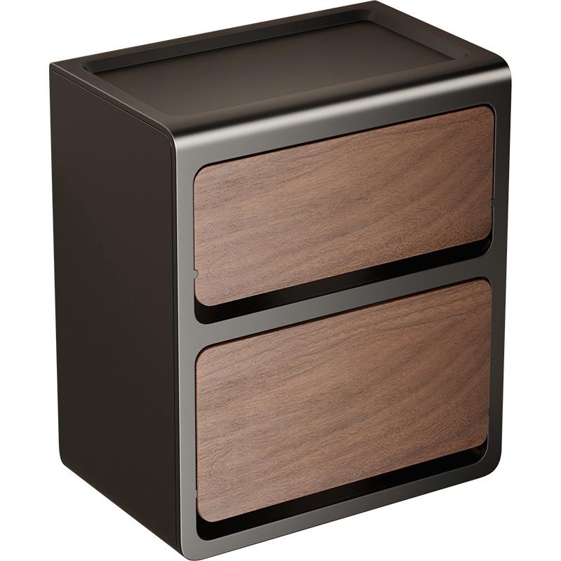 Vintage Wood Grain Wall-Mounted Tissue Box & Storage Rack - Double-Layer, Punch-Free Toilet Paper Holder