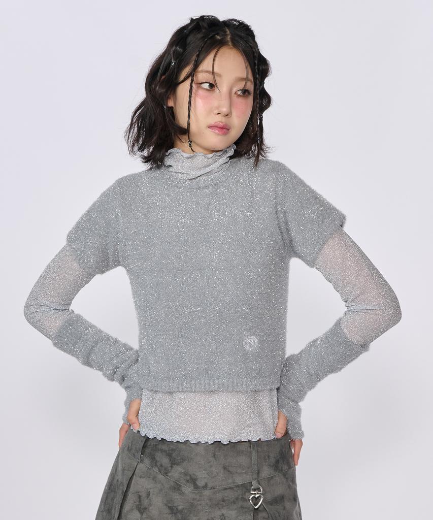 UNUSUALNORMAL Twinkle Highneck T-Shirt_Silver