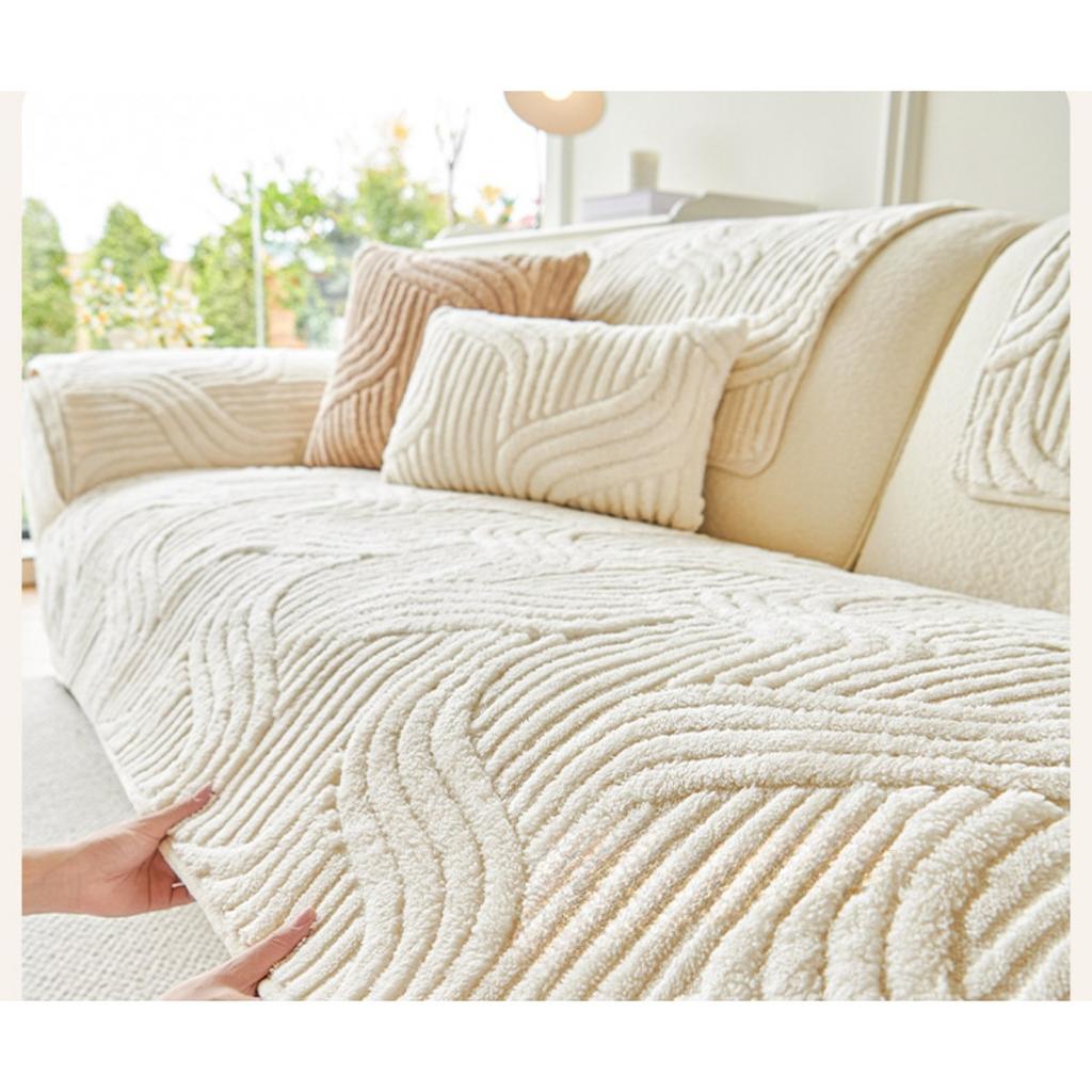 Bohemian Style Thick Plush Sofa Cover -Machine Washable, Pet Friendly, Non Slip Sofa Protection Cover, Decoration for Living Room, Bedroom, and Office