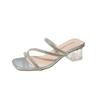 Soft Leather Crystal Thick Heel Sandals Female Internet Celebrity High Heels Two Slippers Rhinestone Fairy Wind Wear Deodorant Summer New
