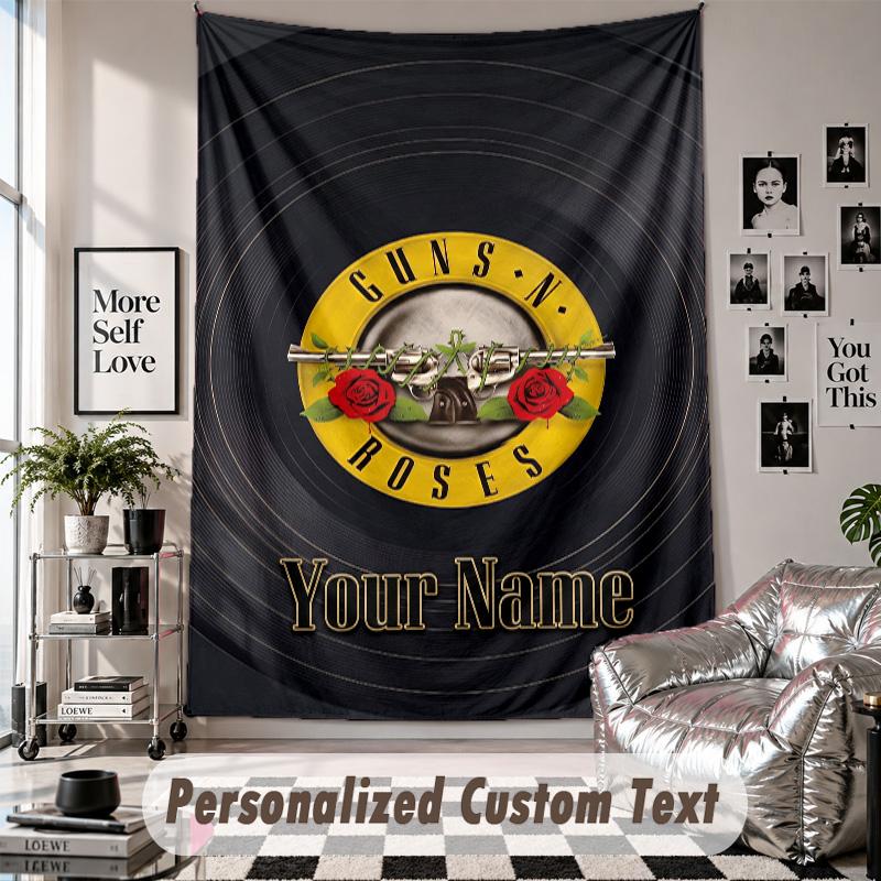 Wall Hanging Tapestry With Custom Name & Text, Guns N’ Roses Decorative Tapestry For Bedroom