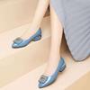 Real Soft Leather Single Shoes Women's New Large Size Thick Heel Patent Leather Low Heel Pointed Versatile Shallow Mouth Professional Fashion Women's