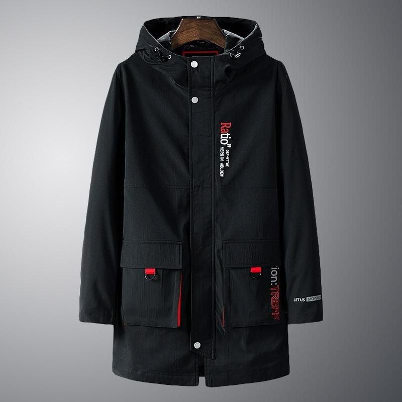 Frühlings- und Herbstmode Trendige Herrenbekleidung Hübsch Allround Kapuzen-Windjacke Übergewichtige Junge Männer Übergröße Übergröße Locker Mittellange Jacke