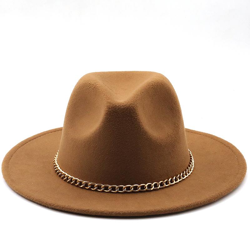 New thin chain accessories European and American autumn and winter solid color woolen top hat European and American fashion jazz hat
