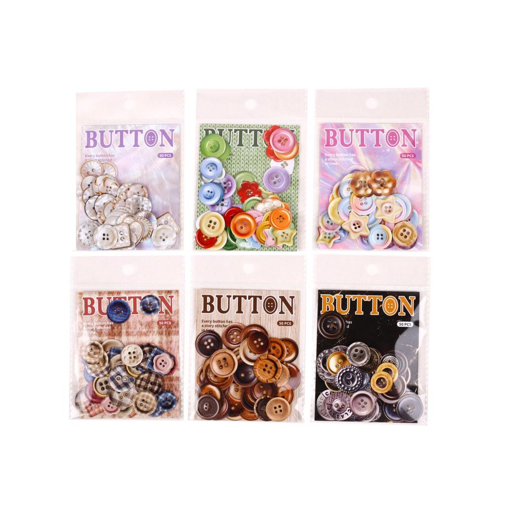 Retro Story Button Series Sticker Pack: 50 Stickers, 6 Styles for Journal Decoration