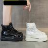 Fashion 9cm New Down Genuine Leather Women Snow Ankle Booties Platform Wedge Hidden Heels Warm Women Autumn Spring Casual Boots Shoes