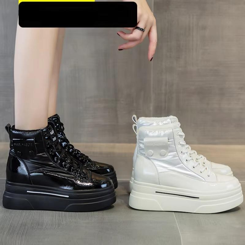 Fashion 9cm New Down Genuine Leather Women Snow Ankle Booties Platform Wedge Hidden Heels Warm Women Autumn Spring Casual Boots Shoes