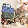 Fabric Foldable Storage Tote Quilted Floral Basket with Handles Soft Bag Boho Collapsible for Nursery Toys Towels Clothes Easy Access